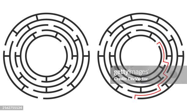 ilustrações de stock, clip art, desenhos animados e ícones de circle maze puzzle game - labirinto
