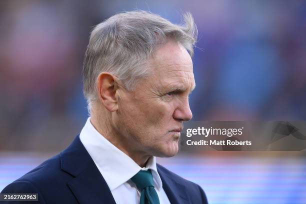 Joe Schmidt head coach of the Wallabies looks on during the International Test Match between Australia Wallabies and Georgia at Allianz Stadium on...
