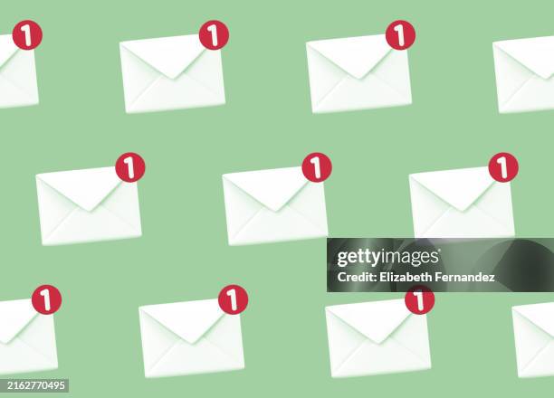 seamless pattern of e-mail notification icon. new notification. received message concept. - newsletter stock pictures, royalty-free photos & images