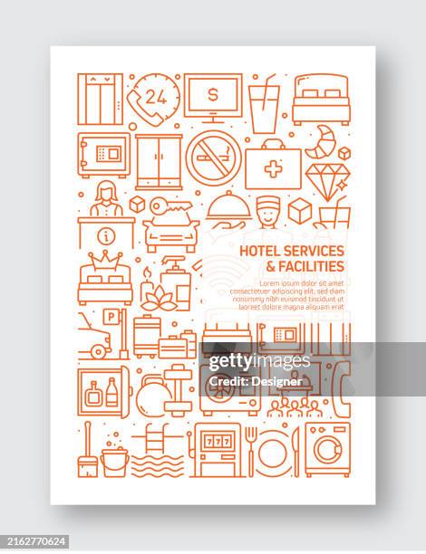 hotel services and facilities related line style banner design for web page, headline, brochure, annual report and book cover - concierge stock illustrations