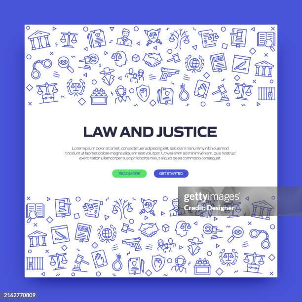 law and justice related line style banner design for web page, headline, brochure, annual report and book cover - blindfold stock illustrations