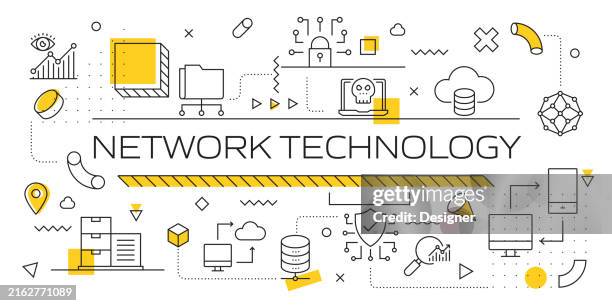network technology related line style banner design for web page, headline, brochure, annual report and book cover - computer server room stock illustrations