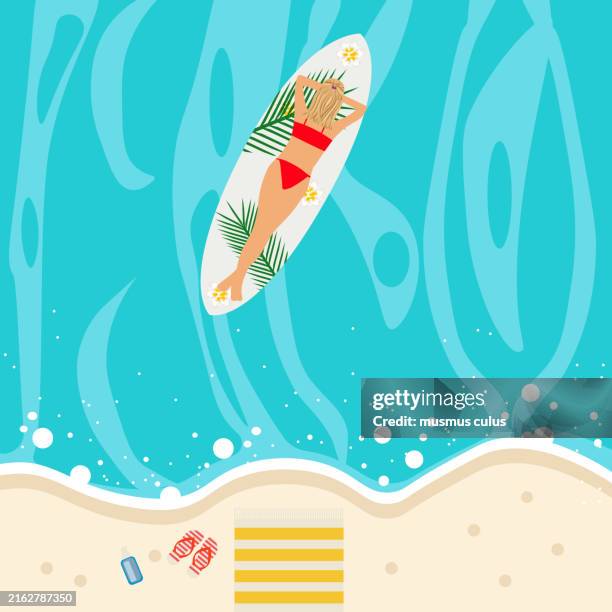 ein entspannter tag auf dem wasser - schwimmer von oben stock-grafiken, -clipart, -cartoons und -symbole