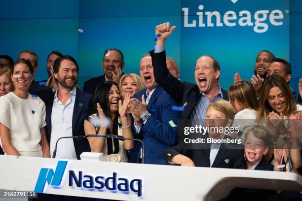Adam Forste, co-founder of Lineage Inc., second left, Greg Lehmkuhl, president and chief executive officer of Lineage Inc., center, and Kevin...