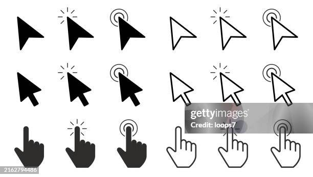 ilustraciones, imágenes clip art, dibujos animados e iconos de stock de cursores de computadora - ratón de ordenador
