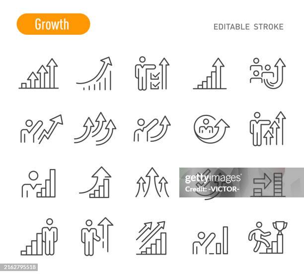 ilustraciones, imágenes clip art, dibujos animados e iconos de stock de iconos de crecimiento - serie de líneas - levantar