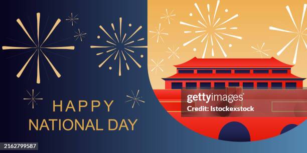 ilustraciones, imágenes clip art, dibujos animados e iconos de stock de plantilla vectorial cuadrada china tradicional de tiananmen - fiesta nacional