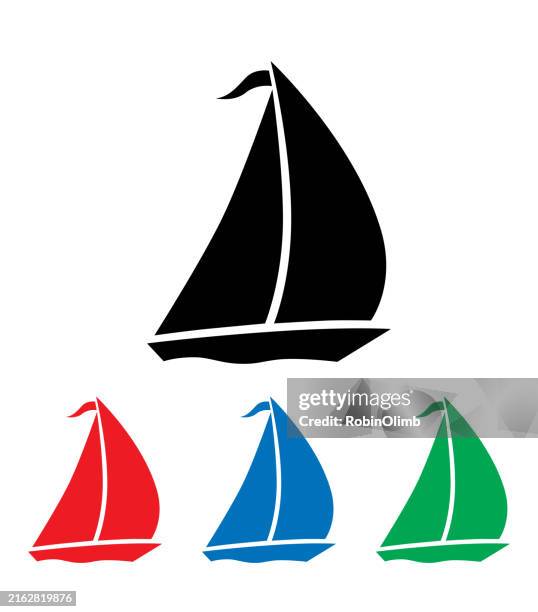 illustrazioni stock, clip art, cartoni animati e icone di tendenza di set di icone barca a vela - vela