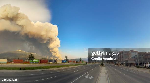 Smoke rises as wildfires continue growing in Jasper National Park, Alberta, Canada on July 24, 2024.