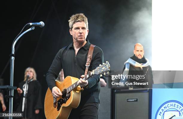 Noel Gallagher of Noel Gallagher's High Flying Birds performs on stage at Alexandra Palace Park on July 20, 2024 in London, England.