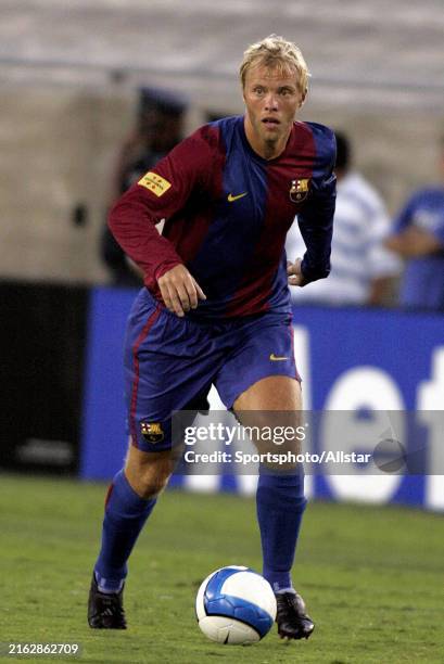 August 6: Eidur Gudjohnsen of Barcelona on the ball during the Pre Season Friendly match between Barcelona and Chivas Guadalajara at Memorial...