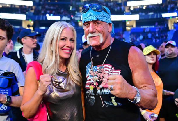 Terry "Hulk Hogan" Bollea poses with wife Sky Daily during the Jake Paul vs Mike Perry main event at Amalie Arena on July 20, 2024 in Tampa, Florida.