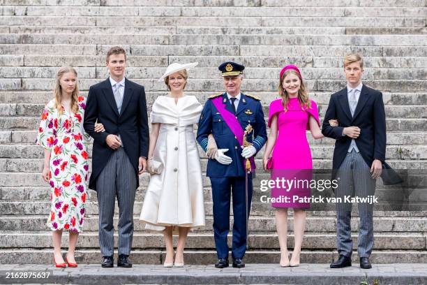 Princess Eleonore of Belgium, Prince Gabriel of Belgium, Queen Mathilde of Belgium, King Philippe of Belgium, Princess Elisabeth of Belgium and...