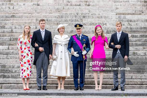 Princess Eleonore of Belgium, Prince Gabriel of Belgium, Queen Mathilde of Belgium, King Philippe of Belgium, Princess Elisabeth of Belgium and...