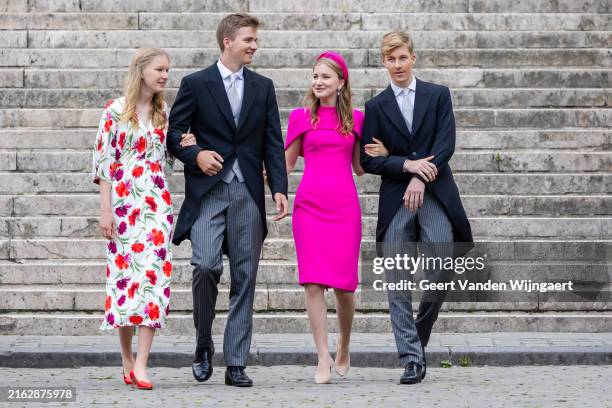 Princess Eleonore, Prince Gabriel, Princess Elisabeth and Prince Emmanuel of Belgium attend the Te Deum mass on the occasions of the Belgian national...