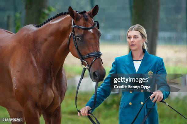 Shenae LOWINGS of Australia riding BOLD VENTURE during the Veterinary Visit before the Paris 2024 Olympic Games on July 26, 2024 in Versailles,...