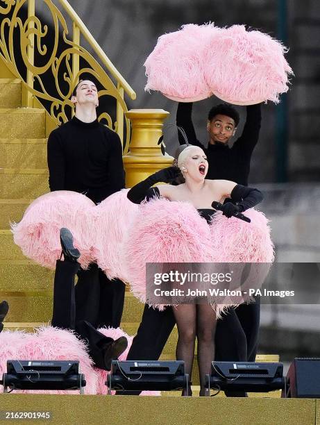 Lady Gaga rehearsing along the Seine ahead of the opening ceremony of the Paris 2024 Olympic Games in France. Picture date: Friday July 26, 2024.
