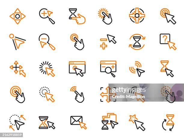 user interface and cursor actions line icons set, editable stroke, vector illustration - software development stock illustrations