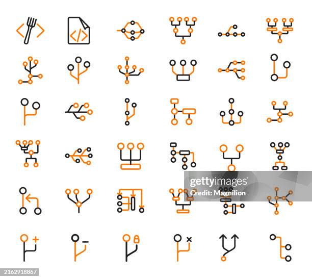 code fork line icons set, editable stroke - perks code stock illustrations