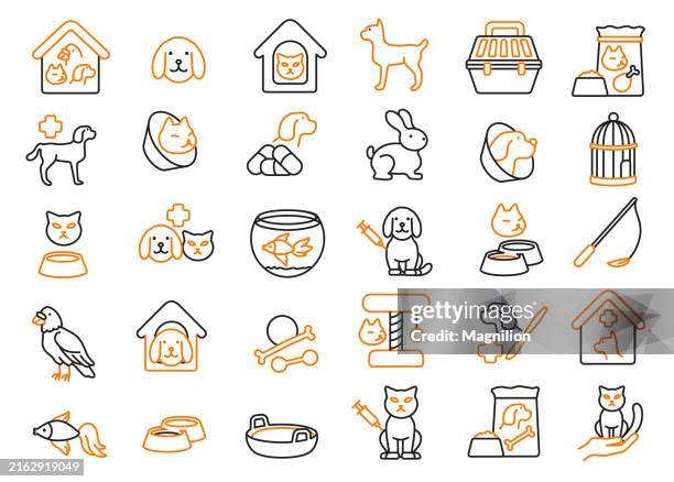 illustrations, cliparts, dessins animés et icônes de ensemble d’icônes de ligne de soins et d’accessoires pour animaux de compagnie, trait modifiable, illustration vectorielle - équipement pour animaux de compagnie