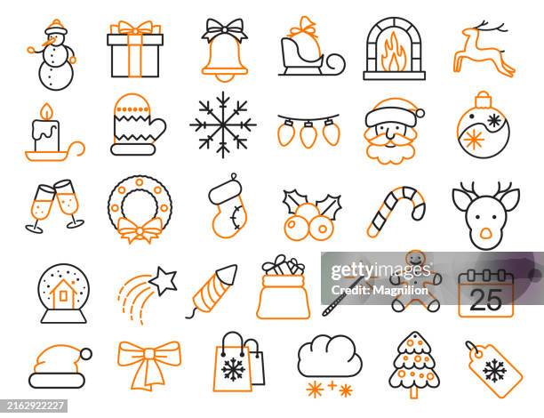 ilustraciones, imágenes clip art, dibujos animados e iconos de stock de conjunto de iconos de línea de temporada navideña y festiva, trazo editable, ilustración vectorial - galletas de navidad