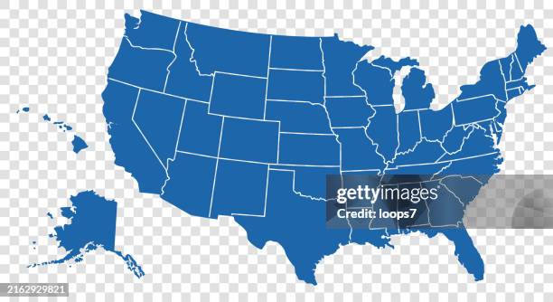 illustrazioni stock, clip art, cartoni animati e icone di tendenza di mappa degli stati uniti d'america su sfondo trasparente. vettore eps 10 - carta geografica