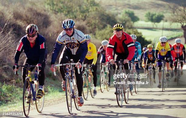 Cyclists on back roads training with United States Olympic Committee 1999 coach of the year and Cycling Technology Coach Chris Carmichael...