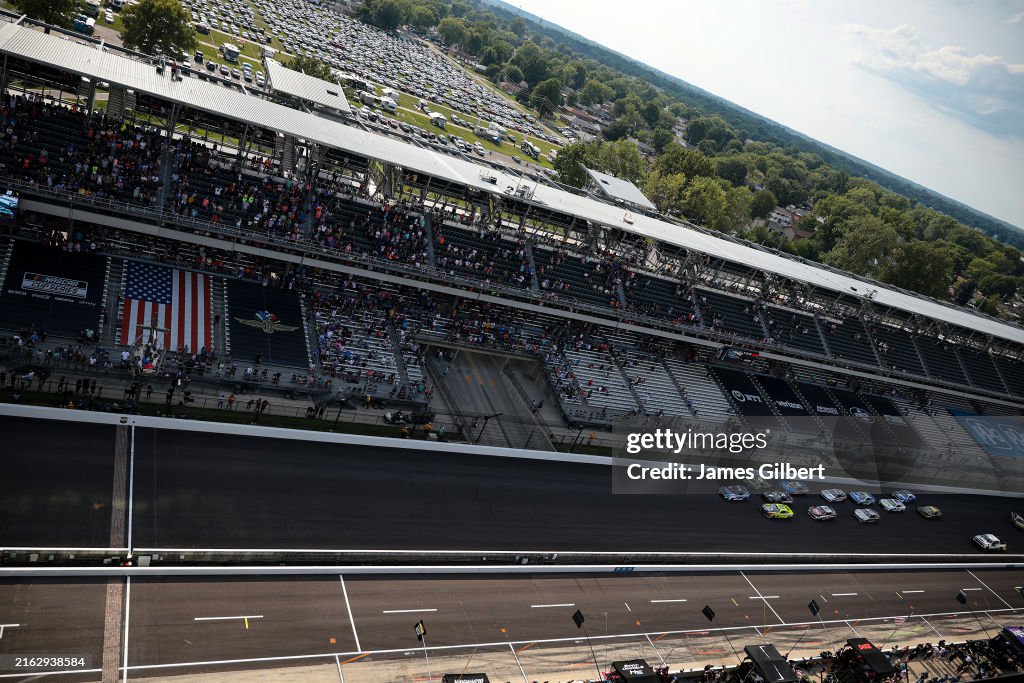 A general view of racing. during the NASCAR Cup Series Brickyard 400