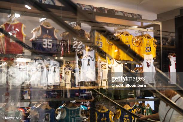 Jerseys displayed for sale inside the NBA store on Fifth Avenue in New York, US, on Friday, July 26, 2024. The National Basketball Association...