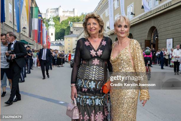 Babette Albrecht and Claudia Gugger-Bessinger attend the "Capriccio" opera premiere during the 2024 Salzburg Festival at Domplatz on July 26, 2024 in...