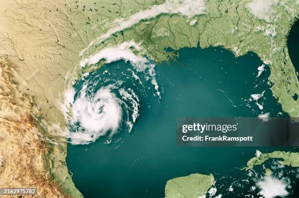 hurricane beryl 2024 cloud map gulf of mexico 3d render color - tropische storm stockfoto's en -beelden
