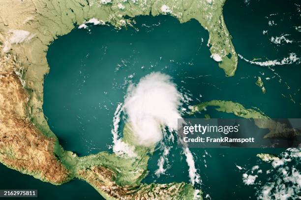 hurricane beryl 2024 cloud map yucatan peninsula 3d render color - yucatan peninsula map stock pictures, royalty-free photos & images
