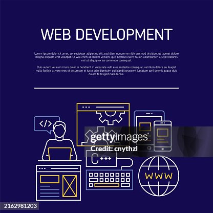 Web Development Related Line Banner Design. Developer, Coding, Landpage, SEO, Network Server. Web Development Related Line Banner Design. Developer, Coding, Landpage, SEO, Network Server.