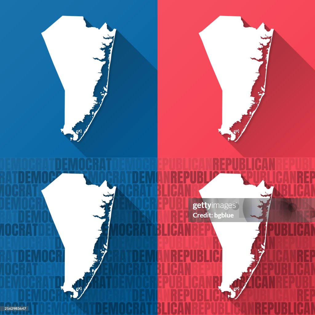 Ocean County, New Jersey. Maps on blue and red backgrounds
