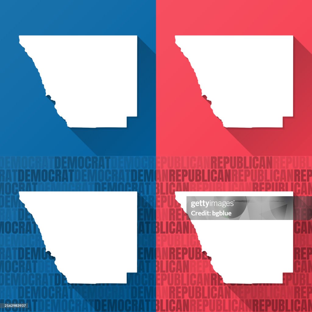 Larimer County, Colorado. Maps on blue and red backgrounds
