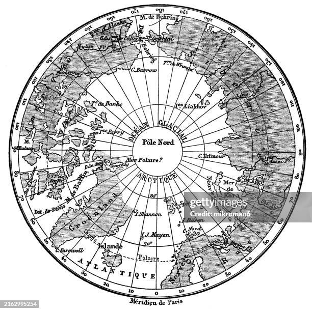 old engraved map of north polar regions - africa border stock pictures, royalty-free photos & images