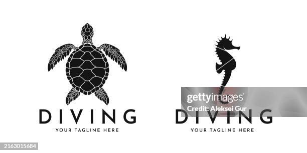 Sea Life Vector Turtle And Seahorse Sign High-Res Vector Graphic