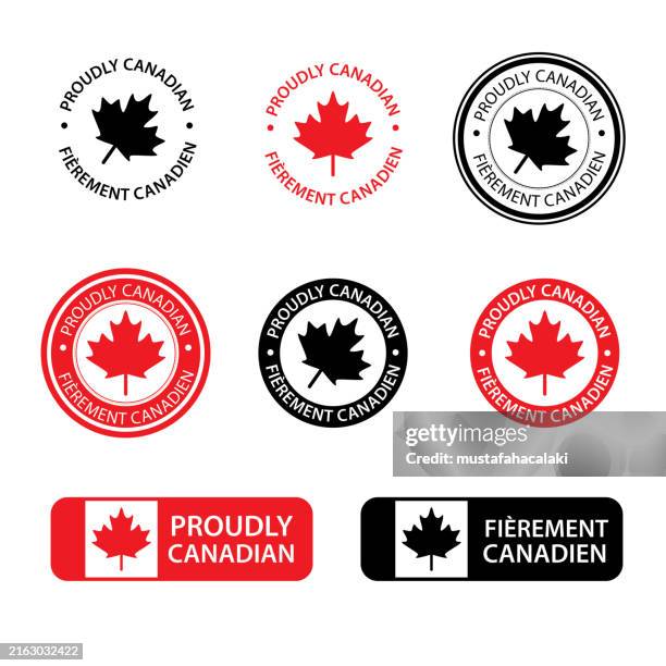 bildbanksillustrationer, clip art samt tecknat material och ikoner med proudly canadian badges in english and french - kanadensisk kultur