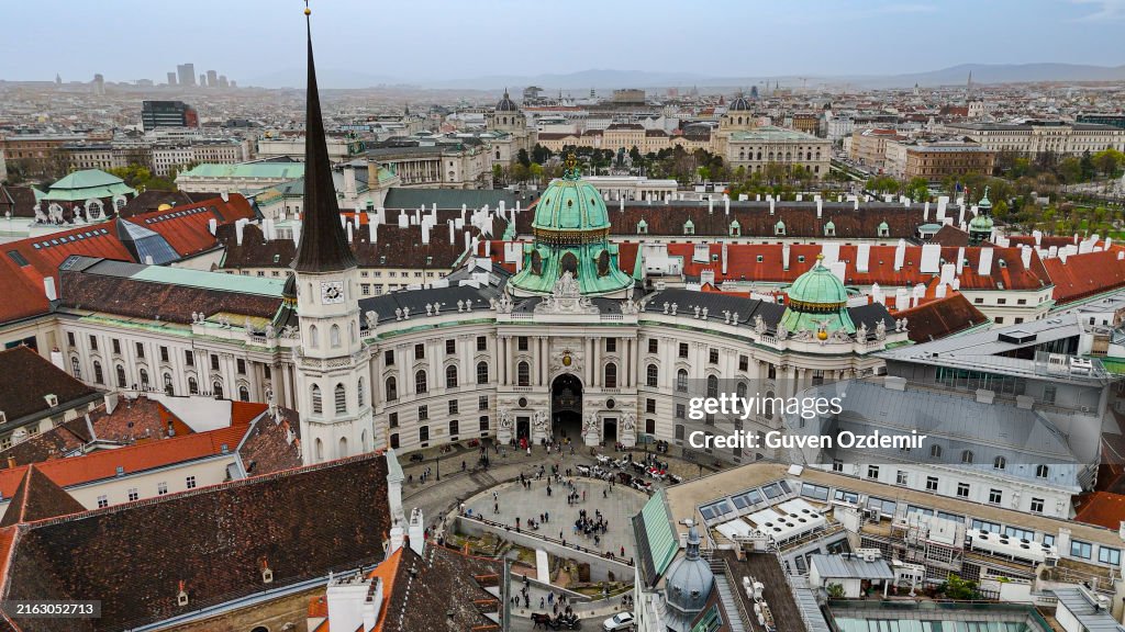 Aerial view of St. Michael's Square in Vienna, Aerial view of Michaelerplatz Vienna, Aerial Vienna - View of the Hofburg Palace