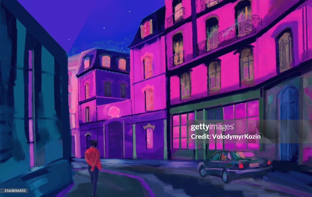 Picturesque street landscape at night