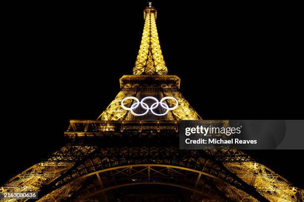 General view of the Eiffel Tower ahead of the Paris 2024 Olympic Games on July 22, 2024 in Paris, France.