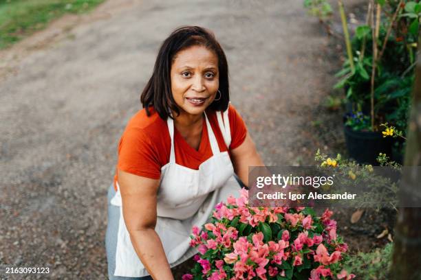 portrait of a woman taking care of flowers - central america stock pictures, royalty-free photos & images