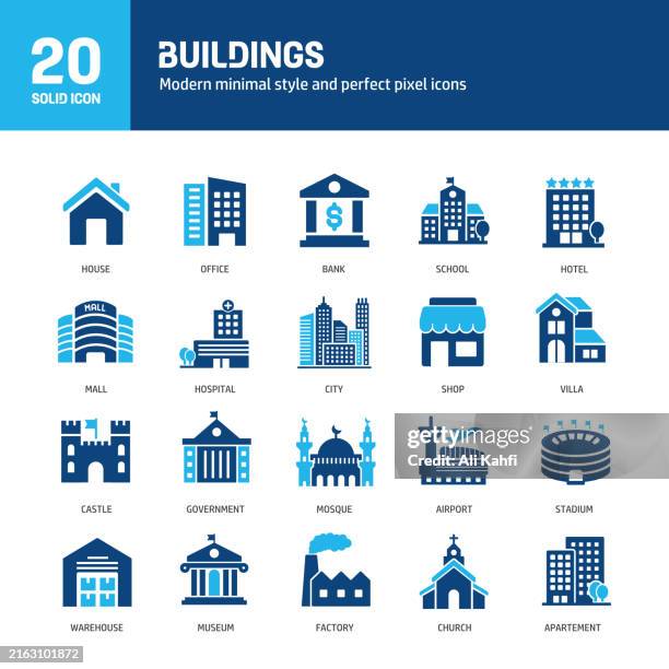 building glyph solid icons. containing house, residential, town, city solid icons collection. vector illustration. for website design, logo, app, template, ui, etc. - house exterior stock illustrations