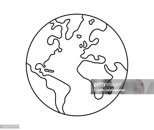 ilustrações de stock, clip art, desenhos animados e ícones de earth globe line art - planeta