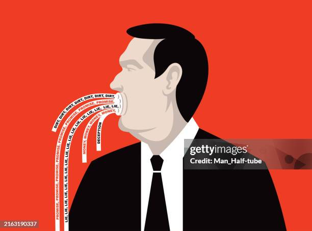 ilustraciones, imágenes clip art, dibujos animados e iconos de stock de político mentiroso, concepto de fuente de mentiras - falsificación