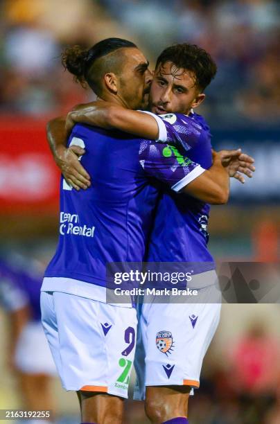 David Williams of Perth Glory celebrates after scoring his teams first goal with Jarrod Caluccio of Perth Glory during the Australia Cup Play-Off...