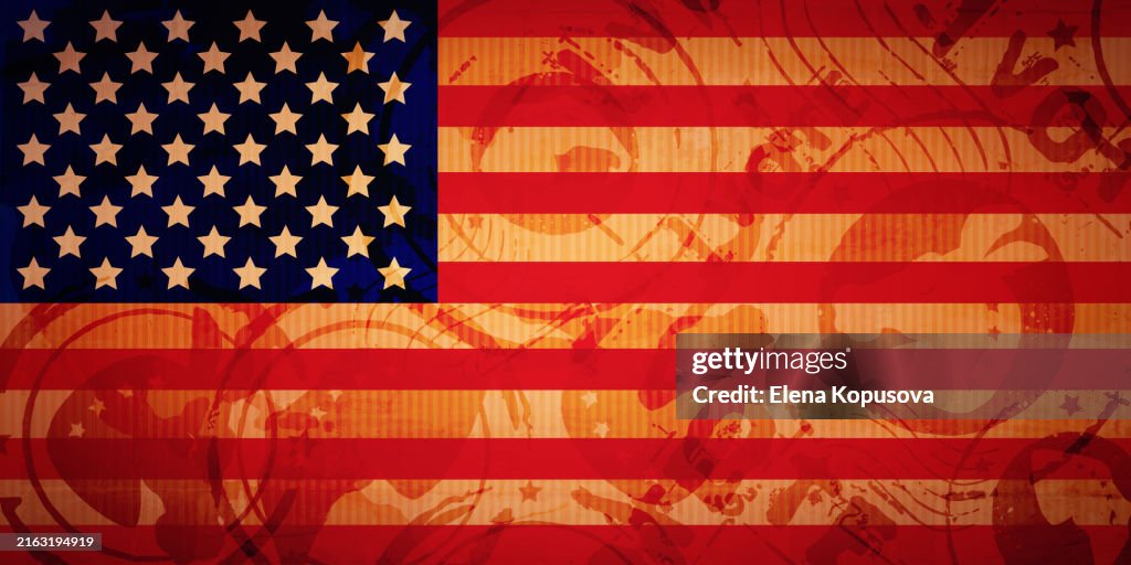 Election day, Political election campaign. Vote in the USA, banner design. US presidential election debates. Grunge voting poster with American flag and Democratic and Republican party icons.