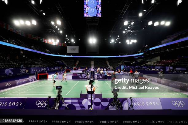 General view inside the stadium during a Badminton training session ahead of the Paris Olympic Games on July 23, 2024 in Paris, France.