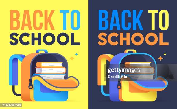 back to school education backpack - back to school supplies backpack stock illustrations
