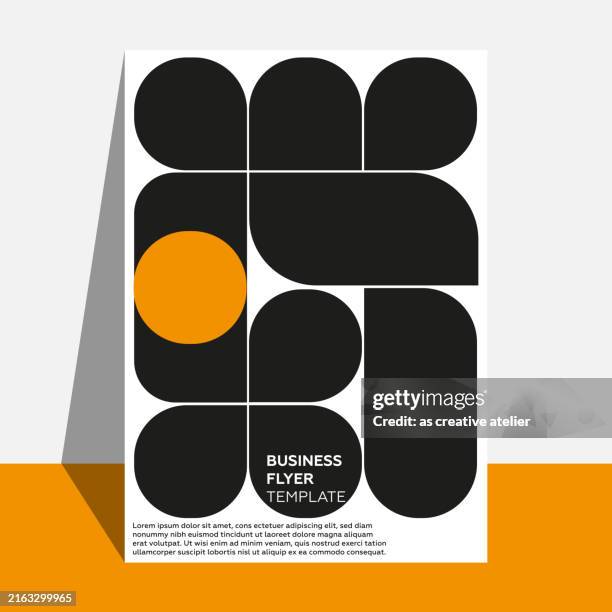 stockillustraties, clipart, cartoons en iconen met flat mosaic flyer template. orange, black and gray color. geometric poster design. - ontwerp